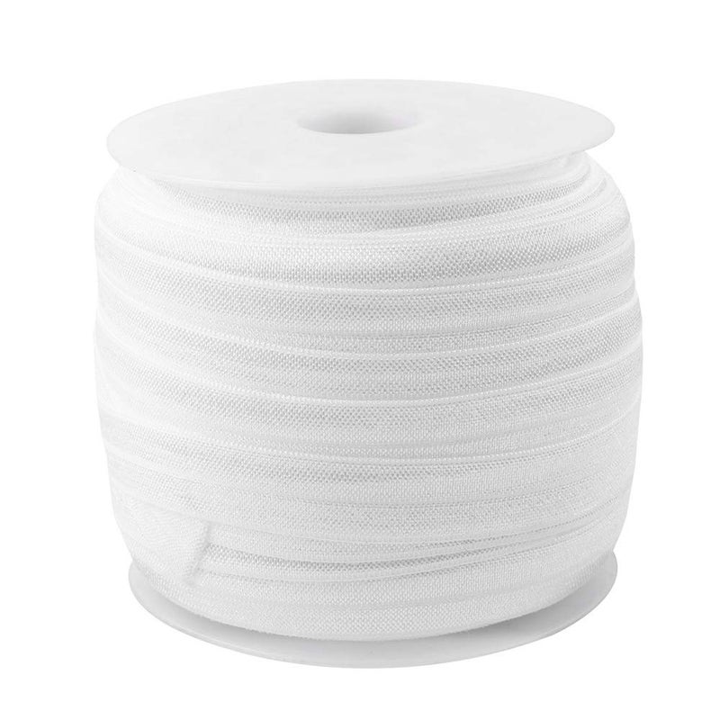 Teemico 50 Yards Elastic Foldover Ribbon Stretch Fold Over FOE Elastics for Hair Ties Headbands Making (5/8 inch Width, White) - Image 1